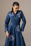 Buy_Namrata Joshipura_Blue Denim Embroidery Collared Poppy Flower Wrap Dress _Online_at_Aza_Fashions