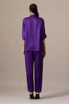 Shop_Namrata Joshipura_Purple Modal, Linen Embroidery Collared Poppy Flower Pant Coord Set _at_Aza_Fashions
