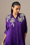 Buy_Namrata Joshipura_Purple Modal, Linen Embroidery Collared Poppy Flower Pant Coord Set _Online_at_Aza_Fashions
