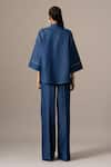 Shop_Namrata Joshipura_Blue Denim Embroidery Collared Poppy Flower Coordinated Set _at_Aza_Fashions