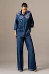 Buy_Namrata Joshipura_Blue Denim Embroidery Collared Poppy Flower Coordinated Set _at_Aza_Fashions