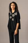 Namrata Joshipura_Black Embroidery Collared Floral Corset Shirt And Pant Set _Online_at_Aza_Fashions