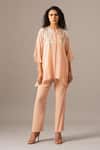 Buy_Namrata Joshipura_Blush Georgette Embroidery Round Neck Pink Frill Shirt And Pant Set _at_Aza_Fashions