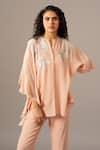 Buy_Namrata Joshipura_Blush Georgette Embroidery Round Neck Pink Frill Shirt And Pant Set _Online_at_Aza_Fashions
