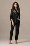 Namrata Joshipura_Black Georgette Embroidery Collared Moonflower Front Open Coord Set _Online_at_Aza_Fashions