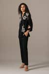 Shop_Namrata Joshipura_Black Georgette Embroidery Collared Moonflower Front Open Coord Set _Online_at_Aza_Fashions