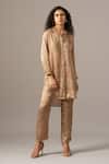 Buy_Namrata Joshipura_Brown Collared Paisley Front Placket Long Pant Set _at_Aza_Fashions