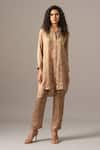 Namrata Joshipura_Brown Collared Paisley Front Placket Long Pant Set _Online_at_Aza_Fashions