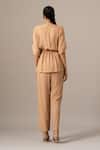 Shop_Namrata Joshipura_Brown Georgette Embroidery Button-down Neck Mocha Front Open String Pant Set _at_Aza_Fashions