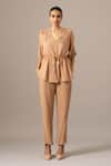 Namrata Joshipura_Brown Georgette Embroidery Button-down Neck Mocha Front Open String Pant Set _Online_at_Aza_Fashions