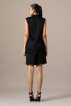 Shop_Namrata Joshipura_Black Modal, Linen Embroidery Collared Poppy Flower Sleeveless Shorts Set _at_Aza_Fashions