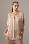Namrata Joshipura_Brown Embroidery Collared Pansy Flower Printed Pant Set _Online_at_Aza_Fashions