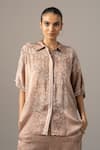 Buy_Namrata Joshipura_Brown Embroidery Collared Pansy Flower Printed Pant Set _Online_at_Aza_Fashions