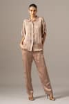 Buy_Namrata Joshipura_Brown Embroidery Collared Pansy Flower Printed Pant Set _at_Aza_Fashions