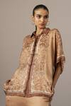 Buy_Namrata Joshipura_Brown Embroidery Collared Paisley Printed Cupro Satin Pant Set _Online_at_Aza_Fashions