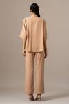 Shop_Namrata Joshipura_Brown Embroidery Collared Palm Leaf Coordinated Shirt And Pant Set _at_Aza_Fashions