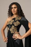 Namrata Joshipura_Black Jersey Beads, Embroidery One Shoulder Gown _Online_at_Aza_Fashions