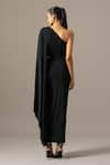Shop_Namrata Joshipura_Black Jersey Beads One Shoulder Moonflower Gown _at_Aza_Fashions