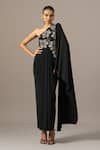 Namrata Joshipura_Black Jersey Beads One Shoulder Moonflower Gown _Online_at_Aza_Fashions