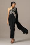 Buy_Namrata Joshipura_Black Jersey Beads One Shoulder Moonflower Gown _Online_at_Aza_Fashions