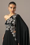 Shop_Namrata Joshipura_Black Jersey Beads One Shoulder Moonflower Gown _Online_at_Aza_Fashions