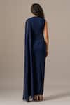Shop_Namrata Joshipura_Navy Jersey Beads Round Neck Star Draped Saree Gown _at_Aza_Fashions