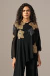 Namrata Joshipura_Black Jersey Round Neck Katniss Front Flap Jumpsuit _at_Aza_Fashions