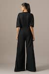 Shop_Namrata Joshipura_Black Jersey Sequins, Embroidery V-neck Moonflower Box Pleat Jumpsuit _at_Aza_Fashions