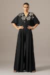 Buy_Namrata Joshipura_Black Jersey Sequins, Embroidery V-neck Moonflower Box Pleat Jumpsuit _Online_at_Aza_Fashions