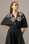 Namrata Joshipura_Black Jersey Sequins, Embroidery V-neck Moonflower Box Pleat Jumpsuit _at_Aza_Fashions