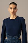 Buy_Namrata Joshipura_Navy Jersey Embroidery Crew Neck Baroque Waist Jumpsuit 