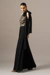 Namrata Joshipura_Black Georgette Sequins Halter Neck Matrix Box Pleat Jumpsuit _Online_at_Aza_Fashions