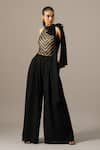 Buy_Namrata Joshipura_Black Georgette Sequins Halter Neck Matrix Box Pleat Jumpsuit _at_Aza_Fashions