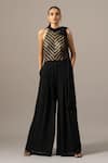 Buy_Namrata Joshipura_Black Georgette Sequins Halter Neck Matrix Box Pleat Jumpsuit _Online_at_Aza_Fashions
