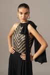 Buy_Namrata Joshipura_Black Georgette Sequins Halter Neck Matrix Box Pleat Jumpsuit 