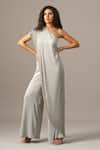 Buy_Namrata Joshipura_Gray Chiffon Beads One Shoulder Star Box Jumpsuit _at_Aza_Fashions