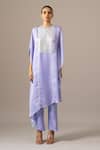 Buy_Namrata Joshipura_Lavender Embroidery Round Neck Matrix Yoke Kaftan Set _at_Aza_Fashions