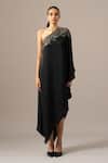 Namrata Joshipura_Black Embroidery One Shoulder Paisley Dress _Online_at_Aza_Fashions