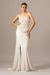 Buy_Namrata Joshipura_Ivory Chiffon Pearls Drops Corset And Trail Skirt Set _at_Aza_Fashions