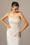 Shop_Namrata Joshipura_Ivory Chiffon Pearls Drops Corset And Trail Skirt Set _Online_at_Aza_Fashions