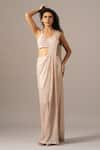 Buy_Namrata Joshipura_Blush Mesh Sequins, Beads Plunge Neck Pink Pre-draped Saree With Blouse _at_Aza_Fashions