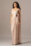 Buy_Namrata Joshipura_Blush Mesh Sequins, Beads Plunge Neck Pink Pre-draped Saree With Blouse _Online_at_Aza_Fashions