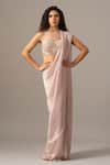 Buy_Namrata Joshipura_Blush Chiffon Beads, Sequins Round Pink Shimmer Pre-draped Saree With Blouse _at_Aza_Fashions