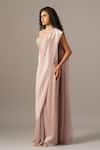 Buy_Namrata Joshipura_Blush Chiffon Beads, Sequins Round Pink Shimmer Pre-draped Saree With Blouse _Online_at_Aza_Fashions