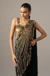 Shop_Namrata Joshipura_Black Georgette Embroidery Sweetheart Baroque Pre-draped Saree With Blouse _Online_at_Aza_Fashions