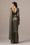 Shop_Namrata Joshipura_Black Chiffon, Shantoon Beads, Crusted Gold Pre-draped Saree With Blouse _at_Aza_Fashions