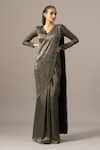 Buy_Namrata Joshipura_Black Chiffon, Shantoon Beads, Crusted Gold Pre-draped Saree With Blouse _at_Aza_Fashions