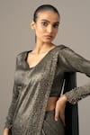 Shop_Namrata Joshipura_Black Chiffon, Shantoon Beads, Crusted Gold Pre-draped Saree With Blouse _Online_at_Aza_Fashions