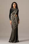 Buy_Namrata Joshipura_Black Chiffon Beads Round Neck Shimmer Pre-draped Saree With Blouse _at_Aza_Fashions
