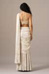 Shop_Namrata Joshipura_Ivory Chiffon Round Neck Chevron Dust Blouse With Mermaid Pre-draped Drape Saree _at_Aza_Fashions